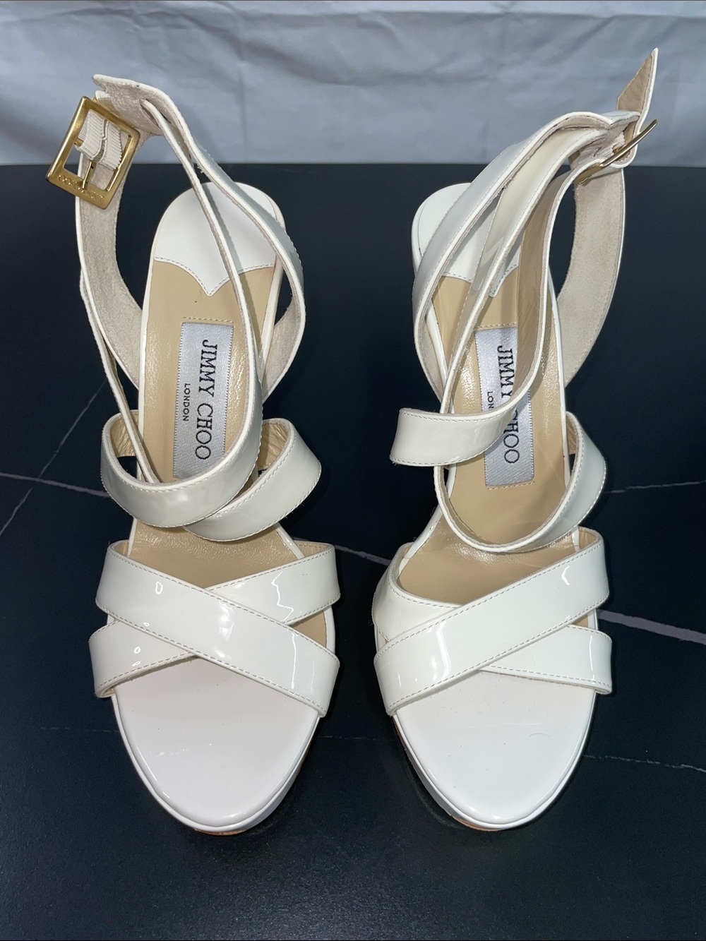 JIMMY CHOO PATENT LEATHER PLATFORM SANDALS FTL-08-191